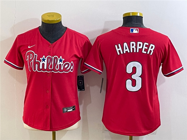 Women's Philadelphia Phillies #3 Bryce Harper Red Stitched Baseball Jersey(Run Small)